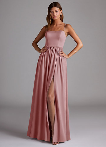 Azazie Calianna Vestidos Dama de Honor Vestido de Rosa Polvorienta de Satén Elástico de Corte en A Convertible con Vestidos sin tirantes image1