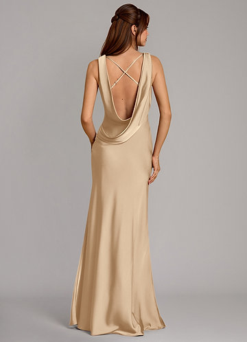 sachin and babi light blue dress Champagne Silk Dress Formal Azazie A-Line One-Shoulder Floor-Length  Metallic Satin Bridesmaid Dresses Champagne
