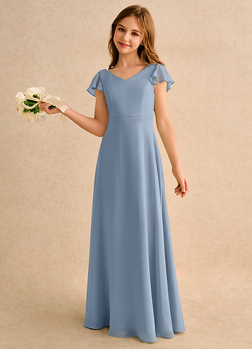 Azazie Nari Girls Formal Kukkastyttöjen mekot A-linja hihoilla Sifonki Lattian pituus Pukeutua image1