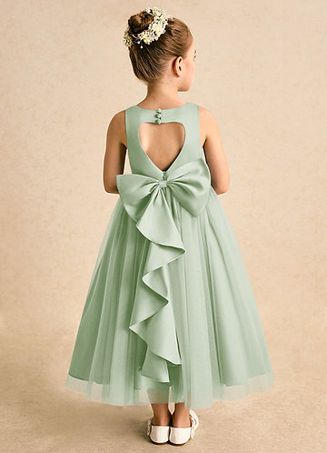 Azazie Solia Robes de Fillette d'Honneur Robe Princesse en Tulle Arc Vert Sauge image1