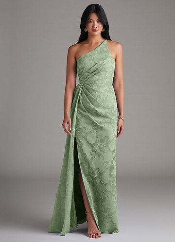 Azazie Mika Bruidsmeisjes Jurken Jurk van Bloemen Burn-out met Kolom One-Shoulder Stoffige Salie image1