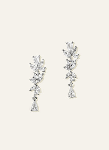 front Leaf CZ Teardrop Drop Earrings