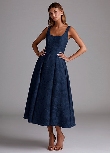 Amalie Navy A-line Midi Dress image1