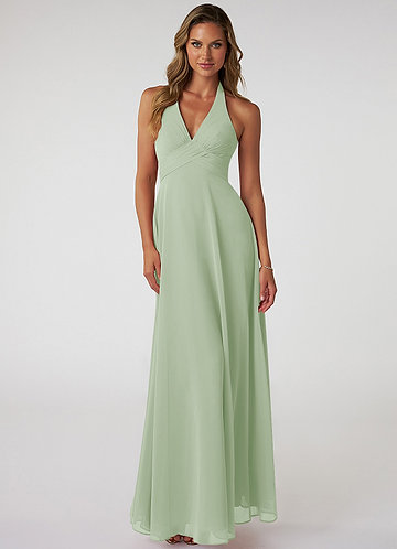 Azazie Tessie Bridesmaid Dresses Dusty Sage A-Line V-Neck Pleated Chiffon Dress image1