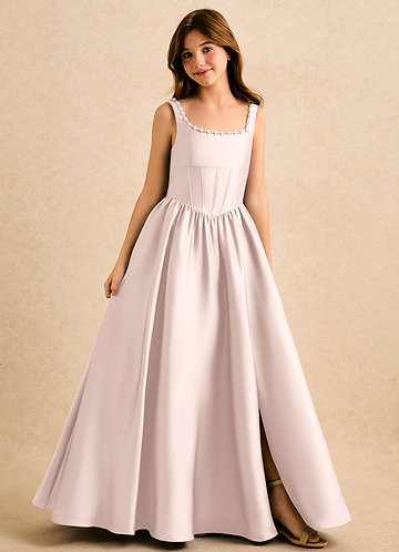 Enid Girls Formal Flower Girl Dresses Blushing Pink A-Line Beaded Stretch Satin Dress image1