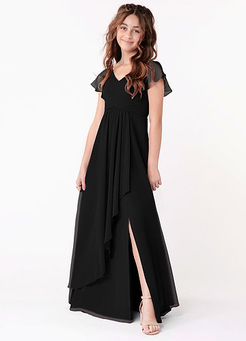 Azazie Omari Junior Vestido Preto de Chiffon de Linha A com Ruched image1