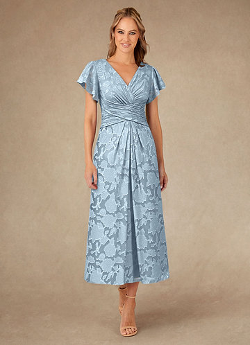 Azazie Vera Vestidos de Madre de la Novia Vestido de Azul Cielo de Devorado Floral de Corte En A con Plisado image1