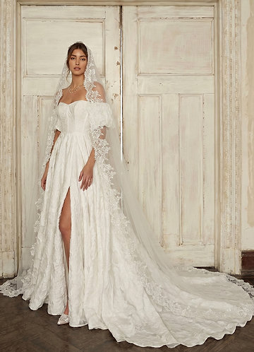 front Scalloped Edge Cathedral Veil with Floral Embroidery