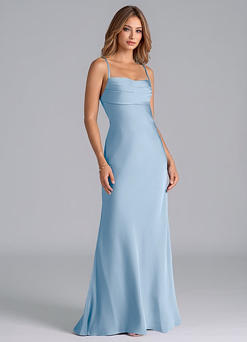 Azazie Seema Brudtärneklänningar Klä av Sjöjungfru i Stretch Satin Korsett Puderblå image1