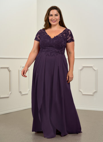 Azazie Dunja Mother of the Brides Dresses Plum A-Line V-Neck Lace Chiffon Dress image1