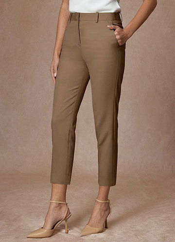 front Victoria Truffle Refined Weave Cropped Dress Pants