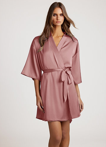 front Dusty Rose Classic Satin Robe