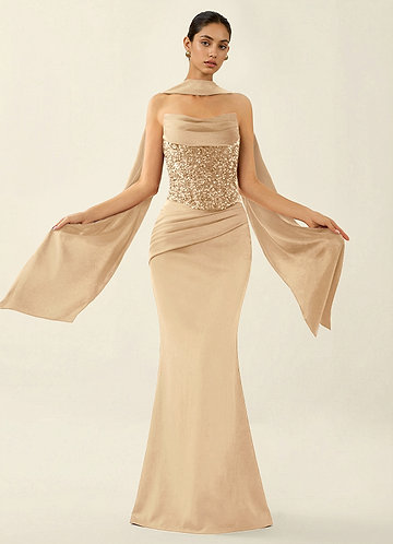 Melisande Champagne Glitrende korset havfrue gallakjole med snørebånd på ryggen image1