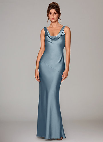 Azazie Rylina Bridesmaid Dresses Dusty Blue Mermaid Stretch Satin Dress image1