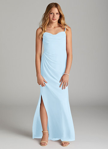 Azazie Mai Junior Sky Blue Sheath Pleated Chiffon Dress image1