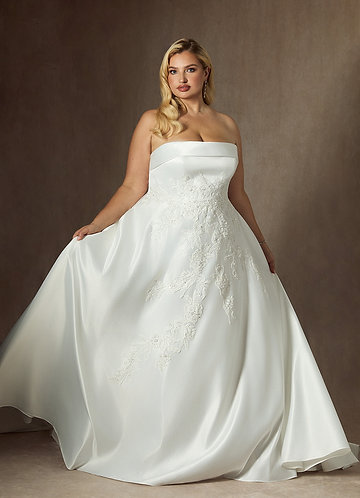 Azazie Fernanda Trouwjurken Jurk van Satijn met Baljurk Strapless Diamant Wit image1