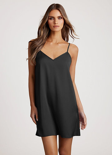 front Black Matching Color Classic Satin Slip Dress