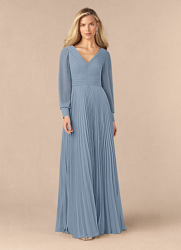 Azazie Zina Mother of the Brides Dresses Dusty Blue A-Line Pleated Chiffon Dress image1