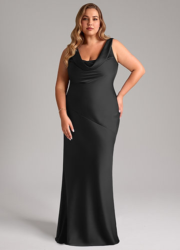 places to buy bridesmaid dresses online Black Satin Prom Dress with Beaded Puffed Sleeve 22319 – vigocouture main image 0