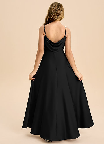 Azazie Bug Junior Robe Trapèze en Satin extensible Plissée Noir image1