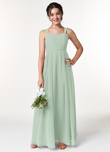 Azazie Simoan Junior Abito A-Line in Chiffon Scollo a Cuore Agave image1