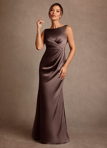 Azazie Baltimore Mother of the Brides Dresses Ganache A-Line Pleated Stretch Satin Dress image1
