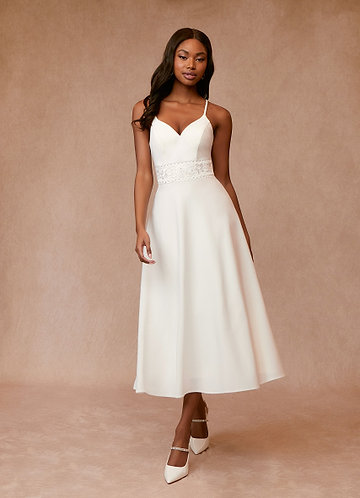 Azazie Minerva Wedding Dresses Diamond White A-Line Sequins Stretch Crepe Dress image1 0