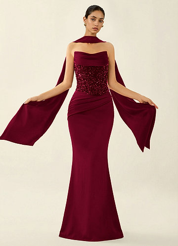 Melisande Burgundia Kimaltava korsettityylinen merenneito-tanssiaismekko, jossa nauhat selästä image1