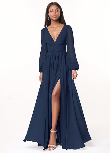 Navy long outlet sleeve bridesmaid dresses