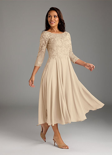 Azazie Marge Mother of the Brides Dresses Champagne A-Line Scoop Lace Chiffon Dress image1 0