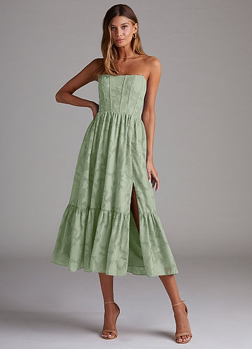 Azazie Delphina Brautjungfernkleider Wandelbar A-Linie Schulterfrei Blumen-Burnout Kleid Staubiger Salbeigrün image1