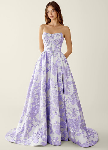 Allegra Violet Robe de bal portefeuille en jacquard fleuri, coupe trapèze image1
