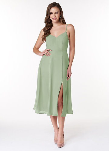 Azazie Clarissa Bridesmaid Dresses Dusty Sage A-Line V-Neck Chiffon Dress image1