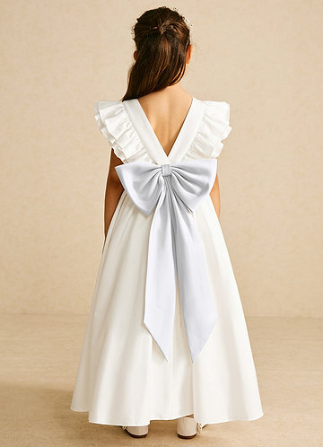 Azazie Aero Flower Girl Dresses Ivory White A-Line Pleated Cotton Dress image1