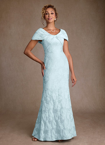 Azazie Amallia Mother of the Brides Dresses Pale Blue Jacquard Mermaid Off the Shoulder Floral Jacquard Dress image1