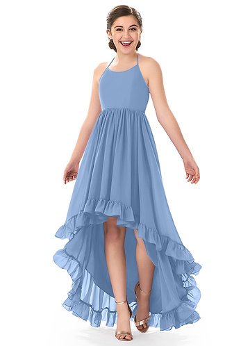 steel blue flower girl dress