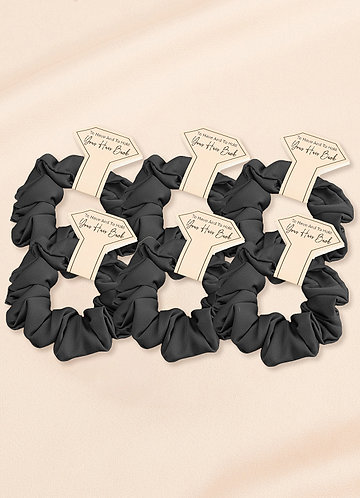 front Matching Color Six-Piece Bridesmaid Stretch Satin Regular Size Scrunchie Set