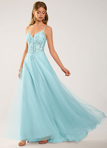 Calliem Blue Beading Lace Tulle Prom Dress image1