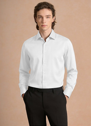 front Julian White Stretch Satin Dress Shirt