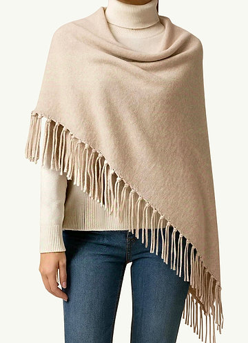 front Multiway Brushed Knit Fringe Shawl
