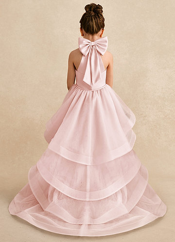 Azazie Bev Flower Girl Dresses Blushing Pink A-Line Convertible Tulle Dress image1
