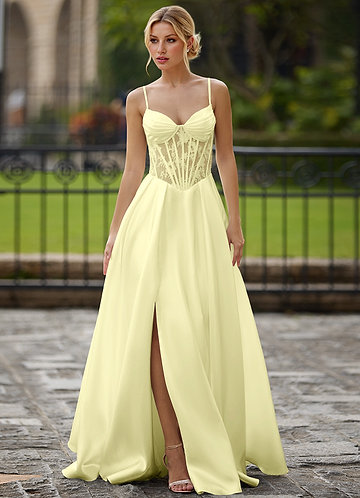 Nimbus Light Yellow Cutout Corset Satin Prom Dress image1