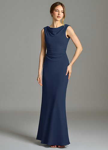 Dark Navy Boat Neck Bridesmaid Dresses | Azazie