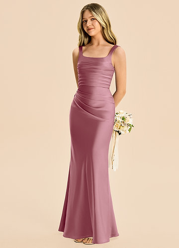 junior bridesmaid dresses mauve Vintage Fabric:SATEEN Watercolor-Inspired Lace-Up Back Asymmetric Color:#39-Sky Blue She is a floor
