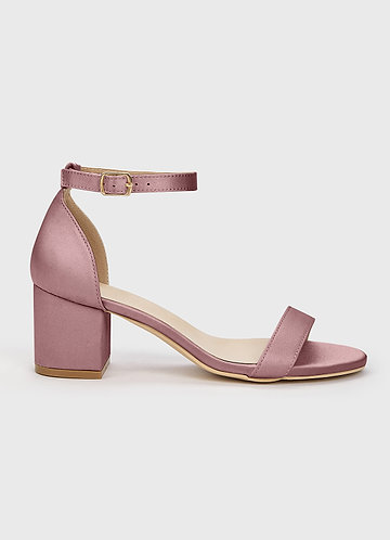 front Matching Color Matte Satin One Strap Buckle Block Heel Sandals