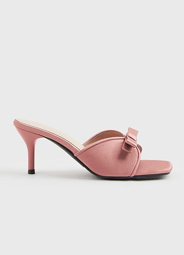 front Matching Color Metallic Satin Bow Kitten Heels
