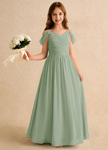 Chelo Girls Formal Flower Girl Dresses Dusty Sage A-Line Pleated Chiffon Dress image1