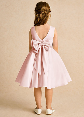 Azazie Sosie Robes de Fillette d'Honneur Robe Trapèze en Mat Satiné Plissée Rose Blush Rose Blush image1