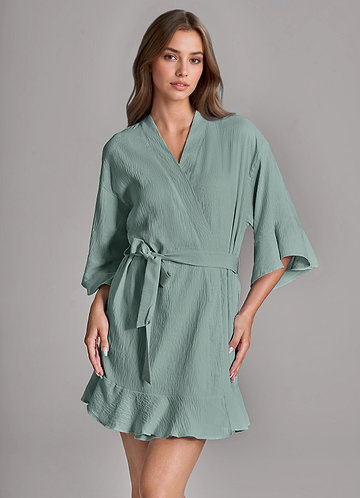 front Matching Color 2-Piece Ruffled Cloud-Soft Robe and Slip Set