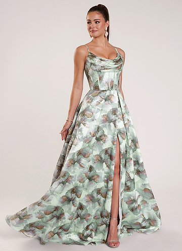 Zephyrine Fløde Blomsterprintet Jacquard Korset Gallakjole image1